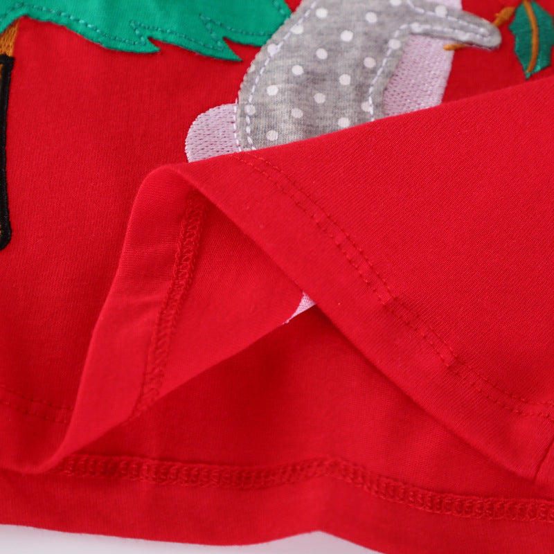 Mädchen Baumwollkleid mit festlichem Tier- und Weihnachtsbaum-Design