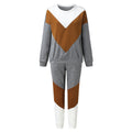 Damen nan sportives Colorblock-Sweatset mit Rundhalsausschnitt, Raglanärmeln und taillierter Jogginghose
