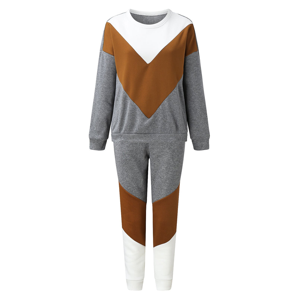 Damen nan sportives Colorblock-Sweatset mit Rundhalsausschnitt, Raglanärmeln und taillierter Jogginghose