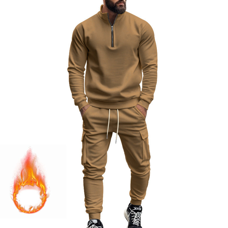 Herren nan Strick-Trainingsset mit halbem Reißverschluss, Zopfmuster-Pulli und Kordelzug-Jogger