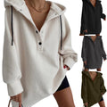 Damen nan kuscheliges Kapuzen-Fleece-Tunika-Sweatshirt mit Druckknopfleiste und überschnittener Schulter