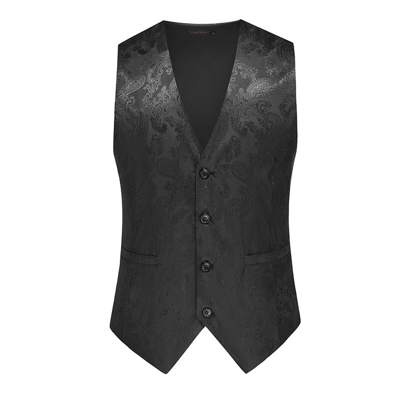 Herren nan feine Jacquard-Anzugweste mit V-Ausschnitt, Zierknöpfen und schmaler Silhouette