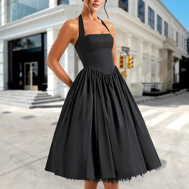 Damen A-Linien Cocktailkleid mit schulterfreiem Design und voluminösem Rock Selmira