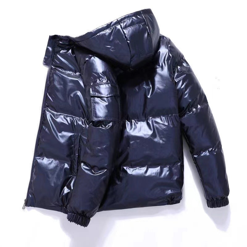 Herren nan glänzende Steppjacke mit Kapuze, wattierter Thermofütterung und wasserabweisender Lackoptik