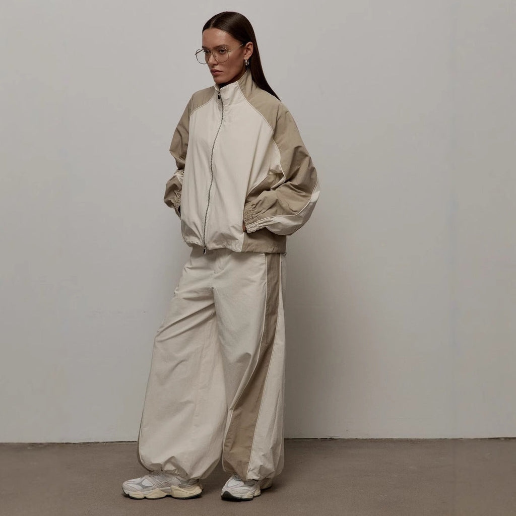 Damen nan sportive Oversize-Trackjacke mit hohem Stehkragen und Raglanärmeln