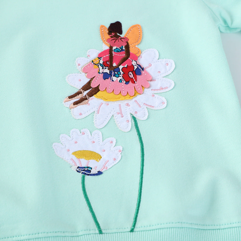 Mädchen Sweatshirt mit buntem Blumen- und Feenmotiv