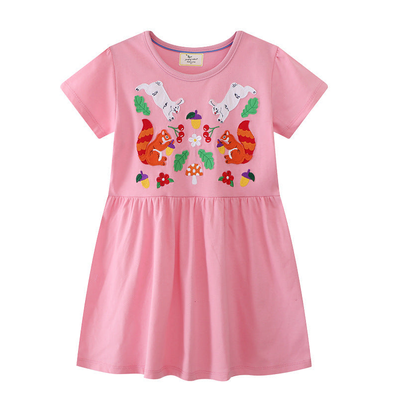 Mädchen Baumwollkleid mit bunten Tierapplikationen