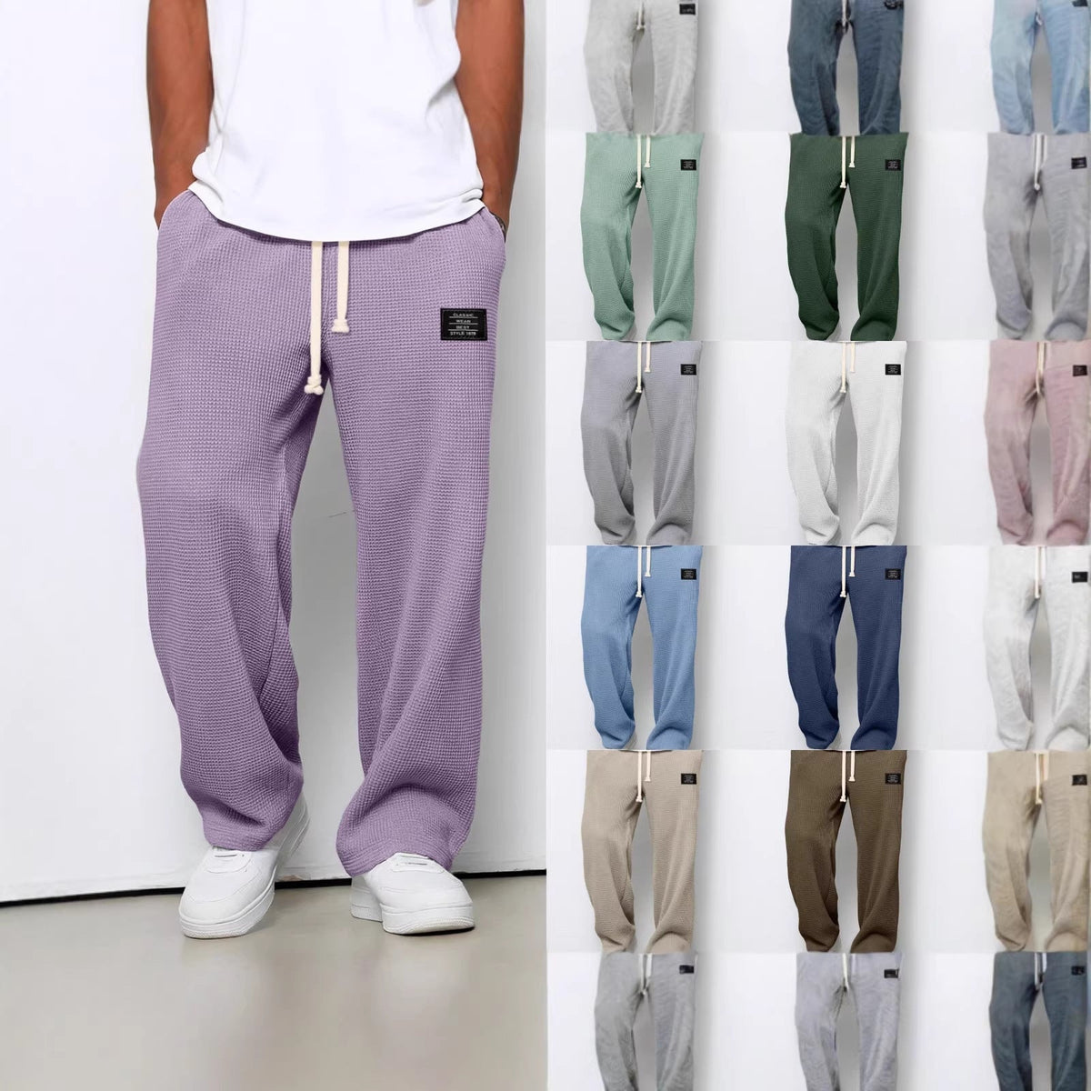 Herren nan lässige Waffelstrick Loungehose mit Kordelzug und geradem Schnitt