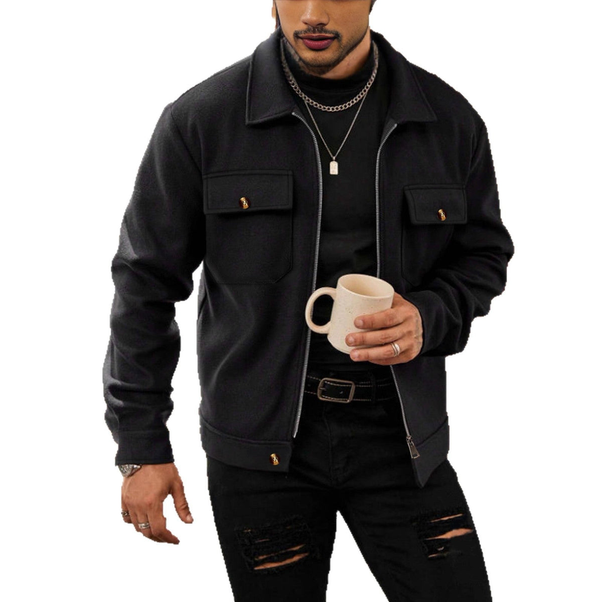 Herren nan CPO-inspiriertes Overshirt-Jacke mit aufgesetzten Brusttaschen und Reißverschluss