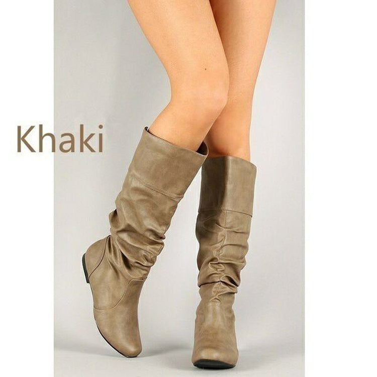 Damen nan lässige Slouch-Stiefel mit weichem Schaft, gerafftem Design und flacher Komfortsohle