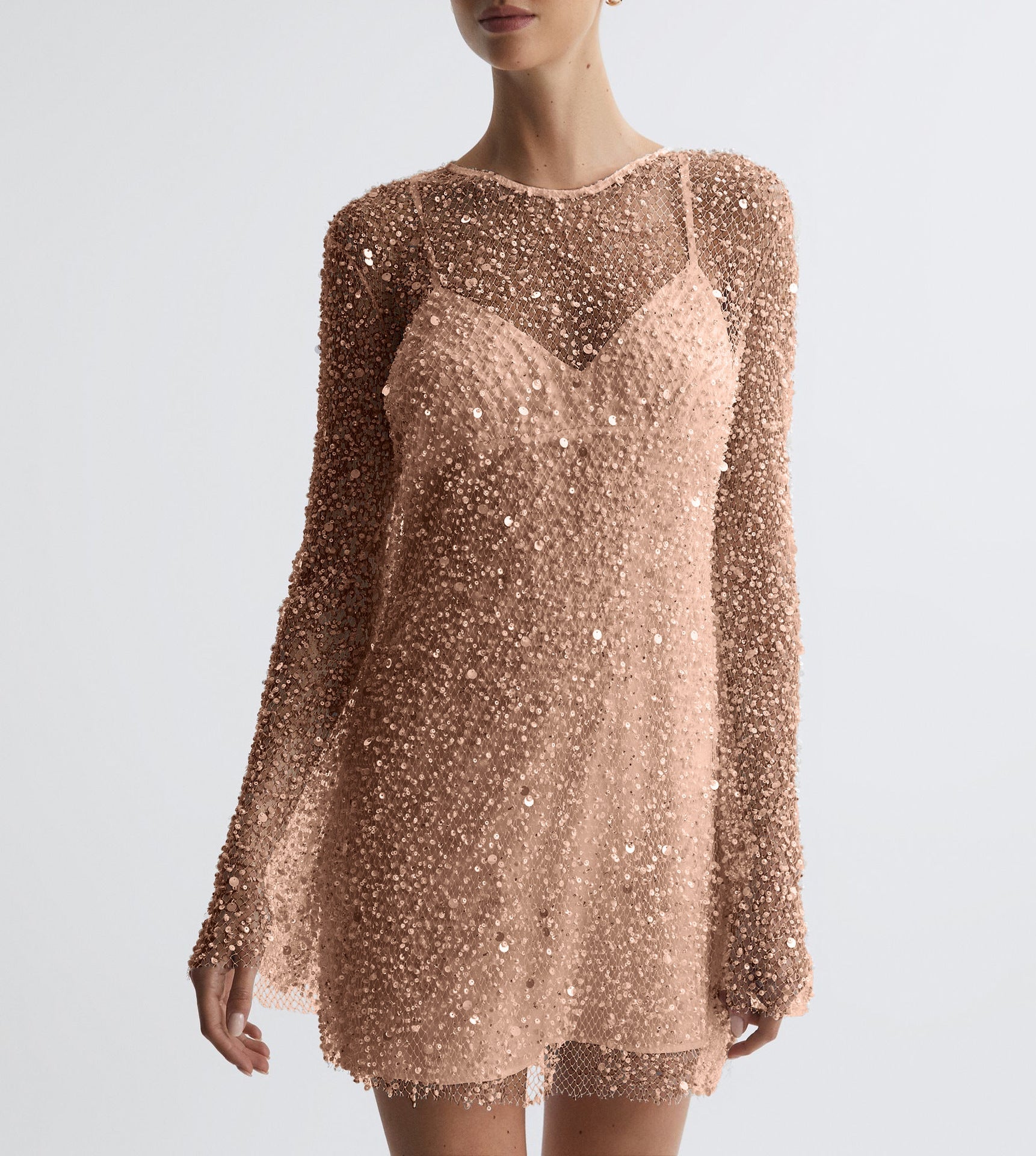Damen Glitzerndes Cocktailkleid mit schimmernden Pailletten und langen Ärmeln Selmira