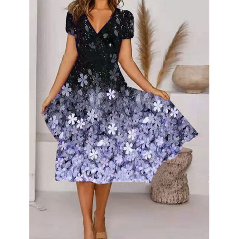 Damen A-Linie Sommerkleid mit V-Ausschnitt und floralen Akzenten Selmira