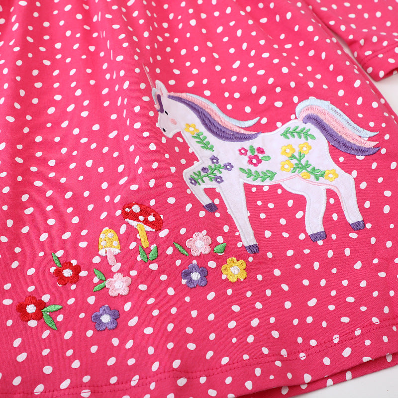 Mädchen Langarmkleid mit verspieltem Einhorn-Motiv