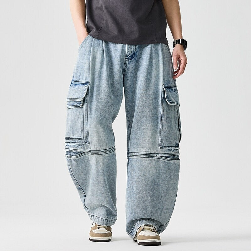 Herren nan extraweite Cargo-Jeans im Baggy-Stil mit verstärkten Knie-Nähten
