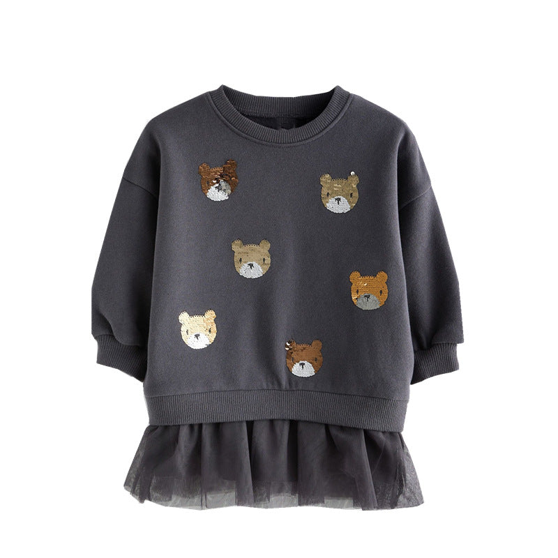 Mädchen Sweatshirt mit Tüllunterrock und tierischen Applikationen