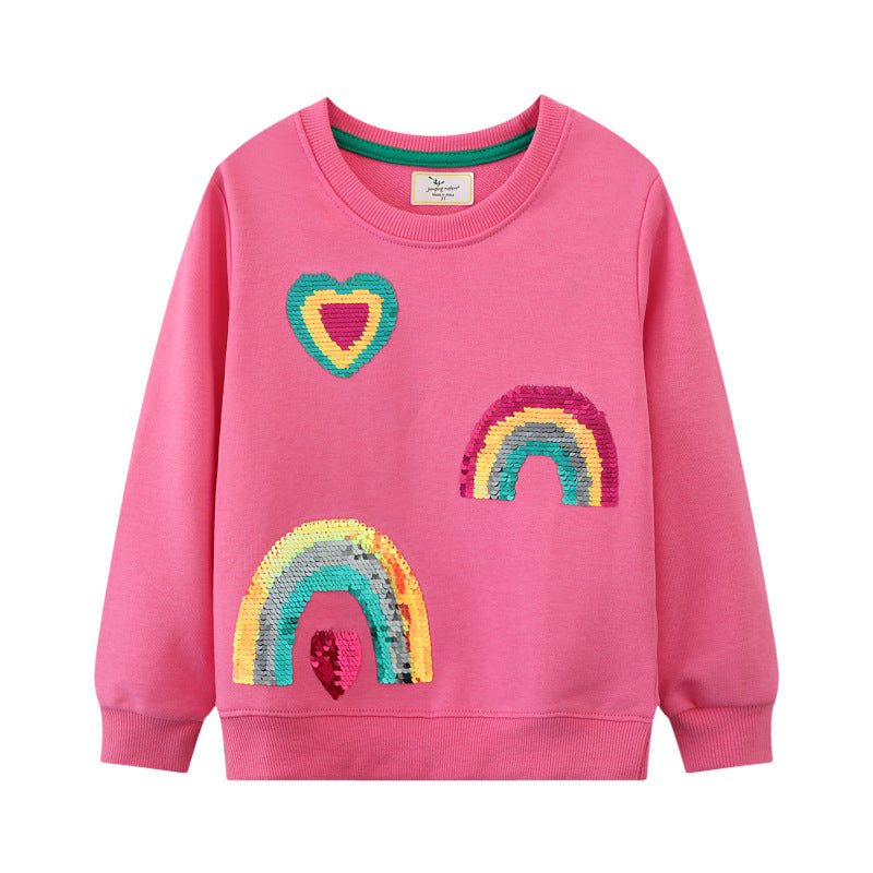 Mädchen Sweatshirt mit glitzernden Regenbogenapplikationen