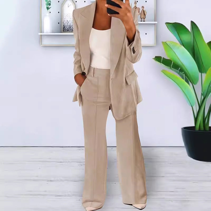 Damen nan bürotaugendes Hosenanzug Set mit weiter Hose und tailliertem Blazer