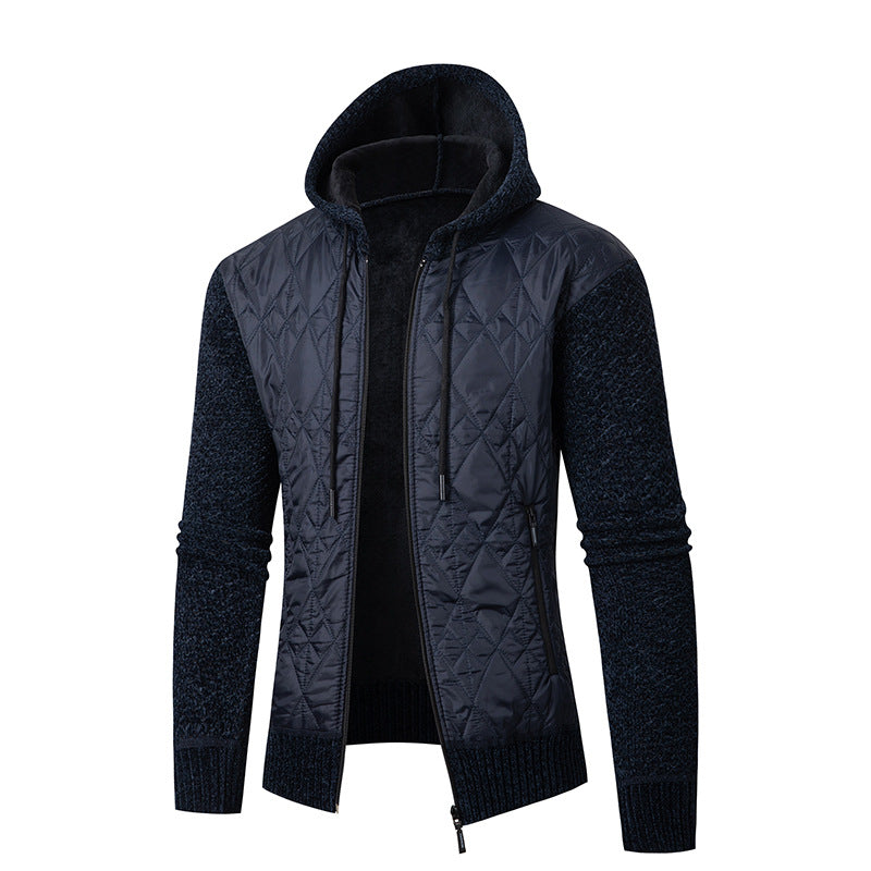 Herren nan gesteppte Kapuzenjacke mit wattierter Front, Strickärmeln und Teddyfutter