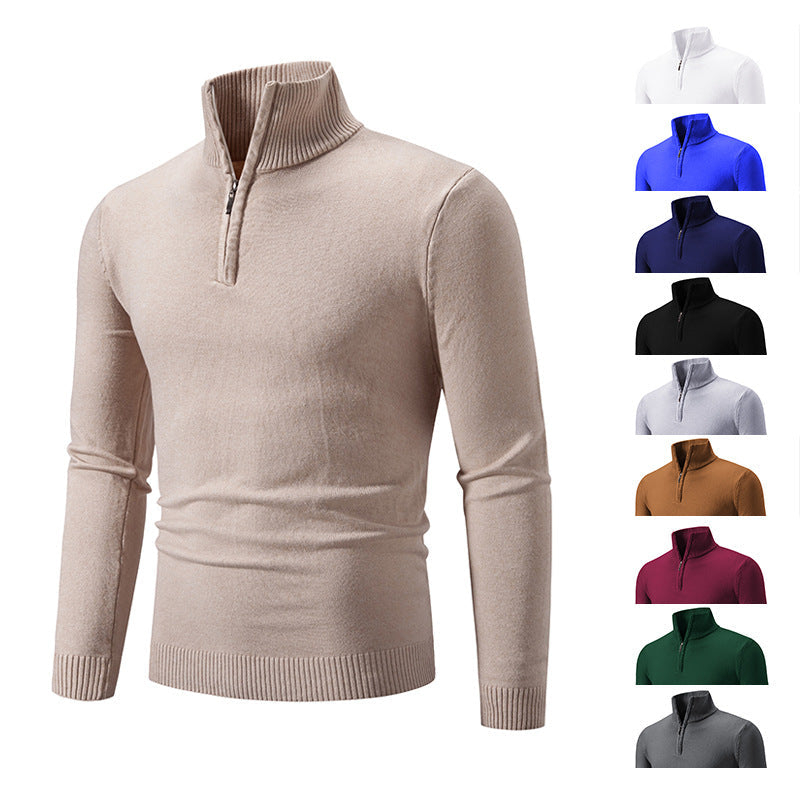 Herren nan Feinstrick-Halbzip-Pullover mit Rippen-Stehkragen und schmaler Passform