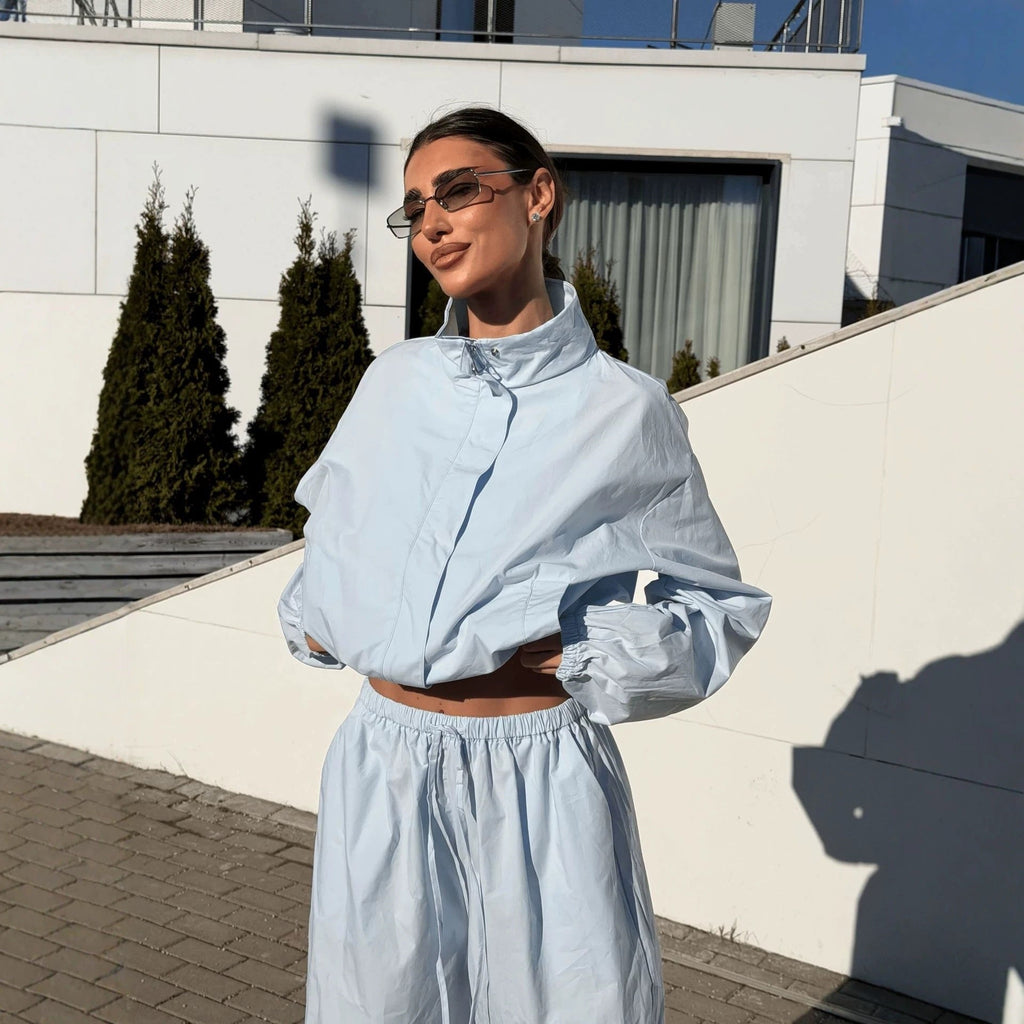 Damen nan lässiges Zweiteiler-Set aus fließendem Stoff mit weitem Bein