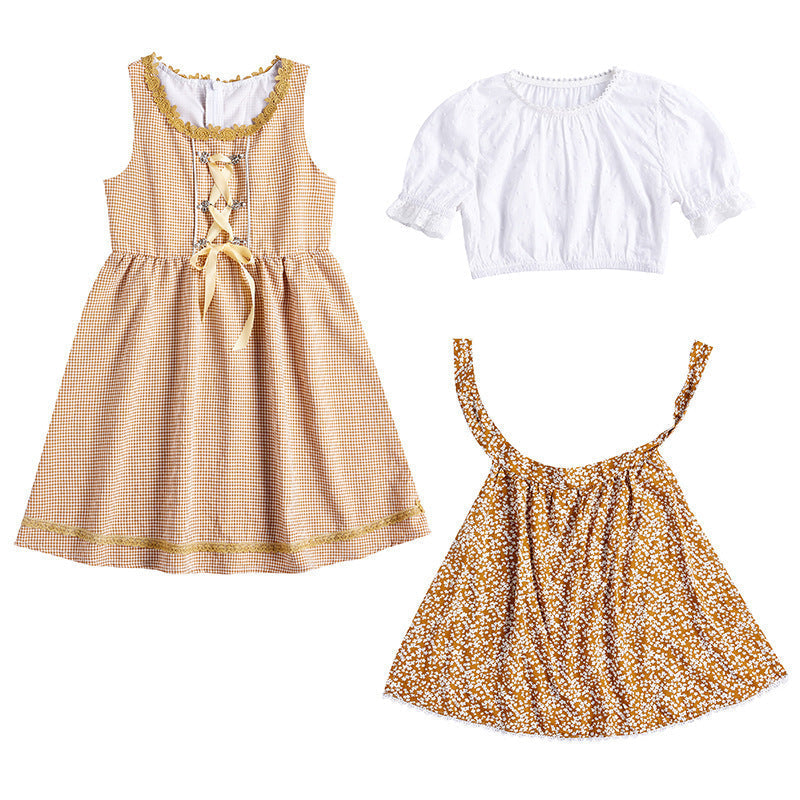 Damen nan traditionelles Trachtenkleid-Set mit geschnürtem Mieder, bestickter Puffbluse und abnehmbarer Schürze