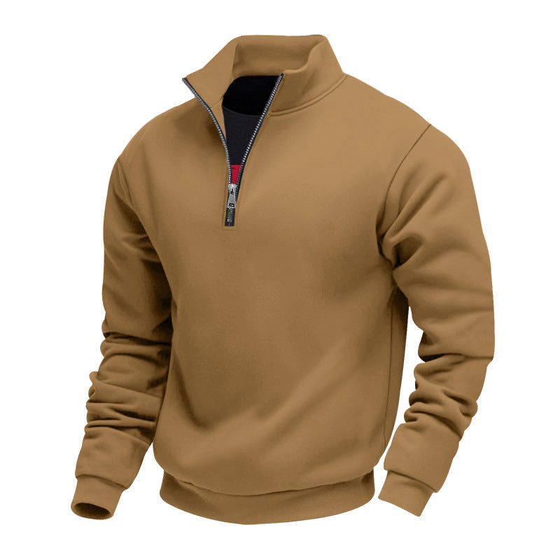 Herren nan halbhoher Reißverschluss-Sweatpullover mit Stehkragen weichem Fleecefutter und elastischen Bündchen