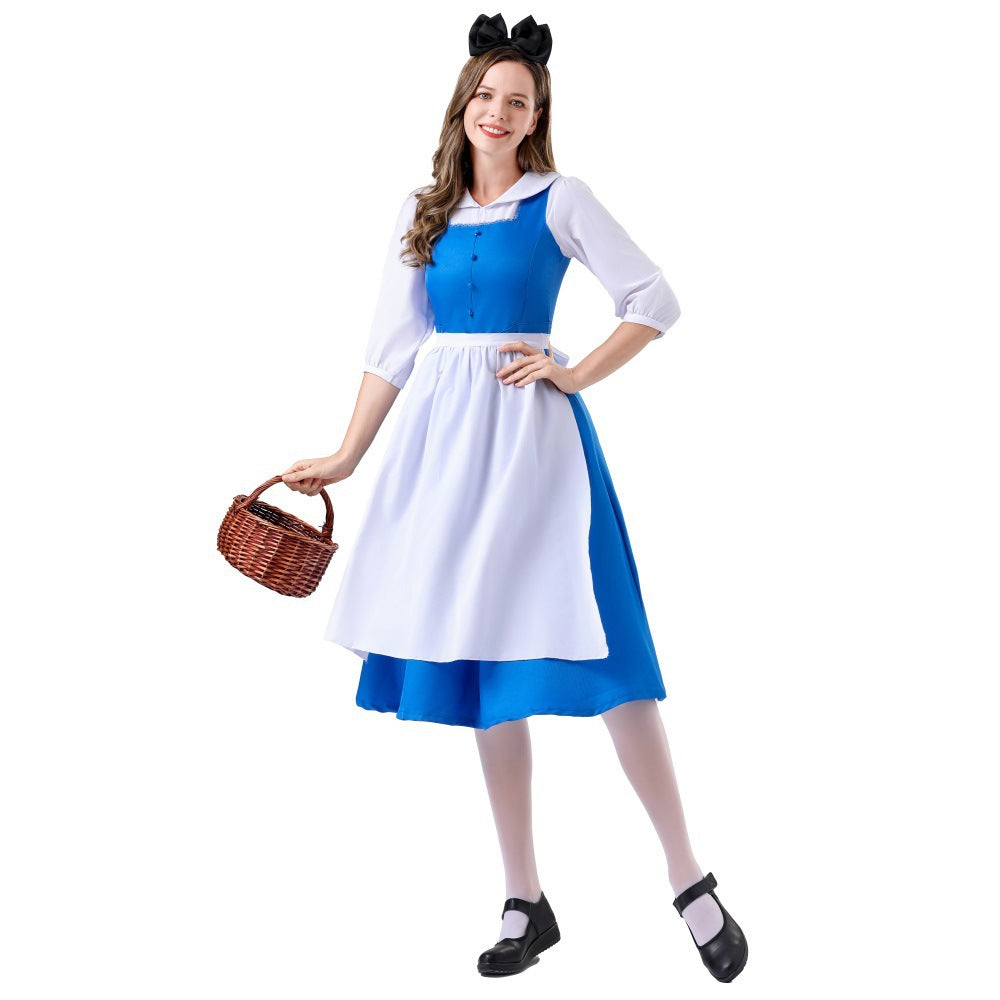 Damen nan vintage Schürzenkleid mit tailliertem Schnitt und Stehkragen