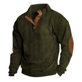 Herren nan rustikaler gerippter Pullover mit Henley-Kragen und lederartigen Ellbogenbesätzen
