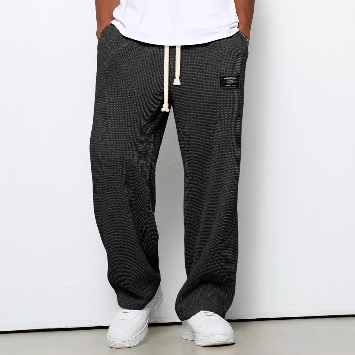 Herren nan lässige Waffelstrick Loungehose mit Kordelzug und geradem Schnitt