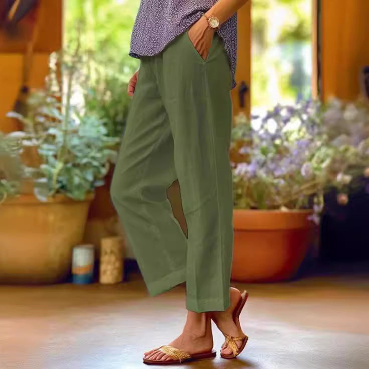 Damen nan lässige Cropped-Hose mit geradem Bein, dezenter Bügelfalte und seitlichen Eingrifftaschen