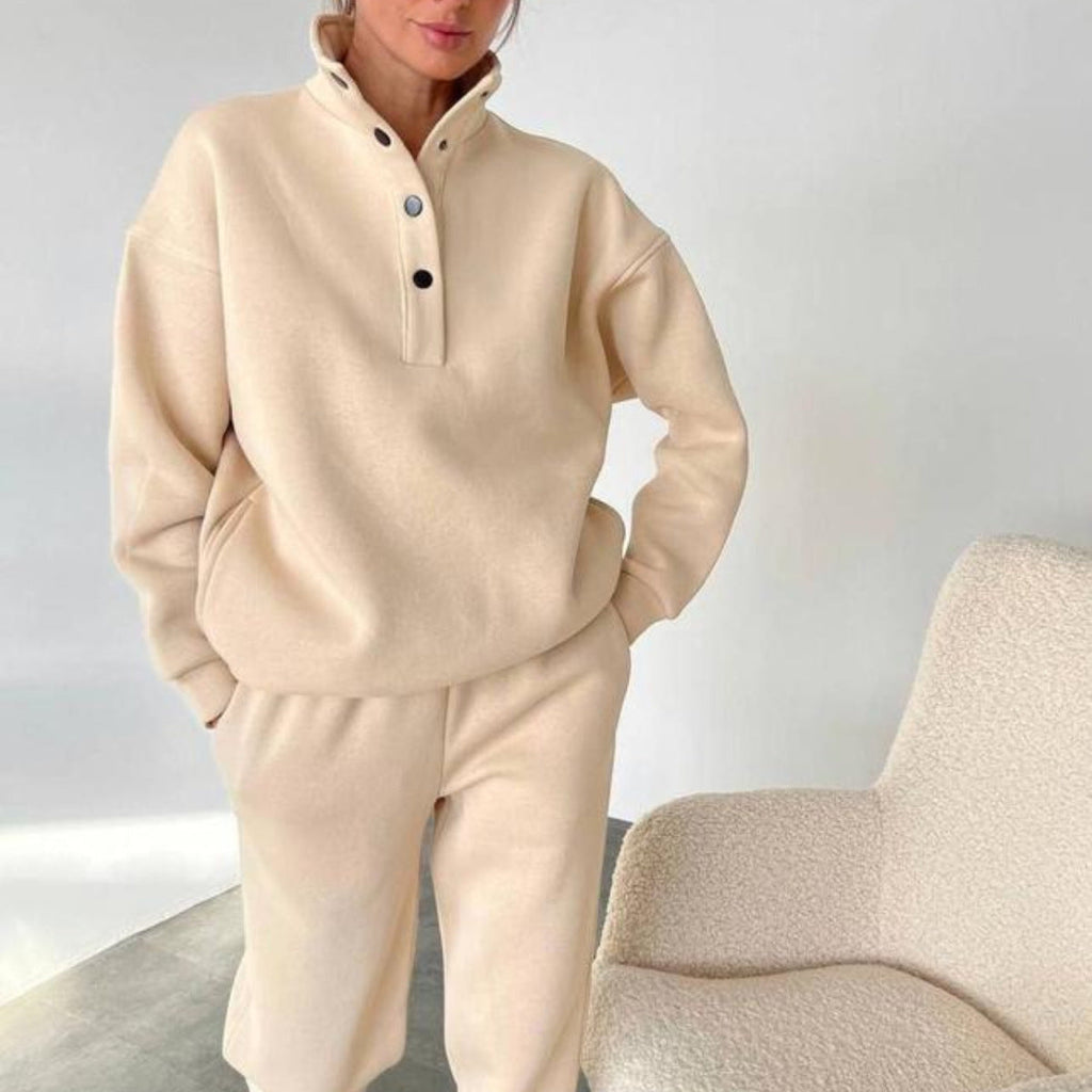 Damen nan kuscheliges Oversize Fleece-Set mit Stehkragen und Jogger
