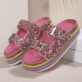 Damen Glitzernde Plateau-Sandalen mit Doppelschnalle und mehrfarbigem Boden Selmira