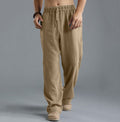Herren nan lässige Leinenhose mit elastischem Bund, Kordelzug und geradem Bein