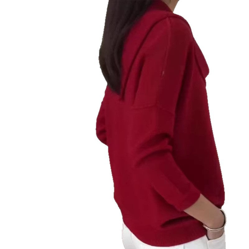 Damen nan fein gestrickter Pullover mit Wasserfallkragen und geripptem Saum