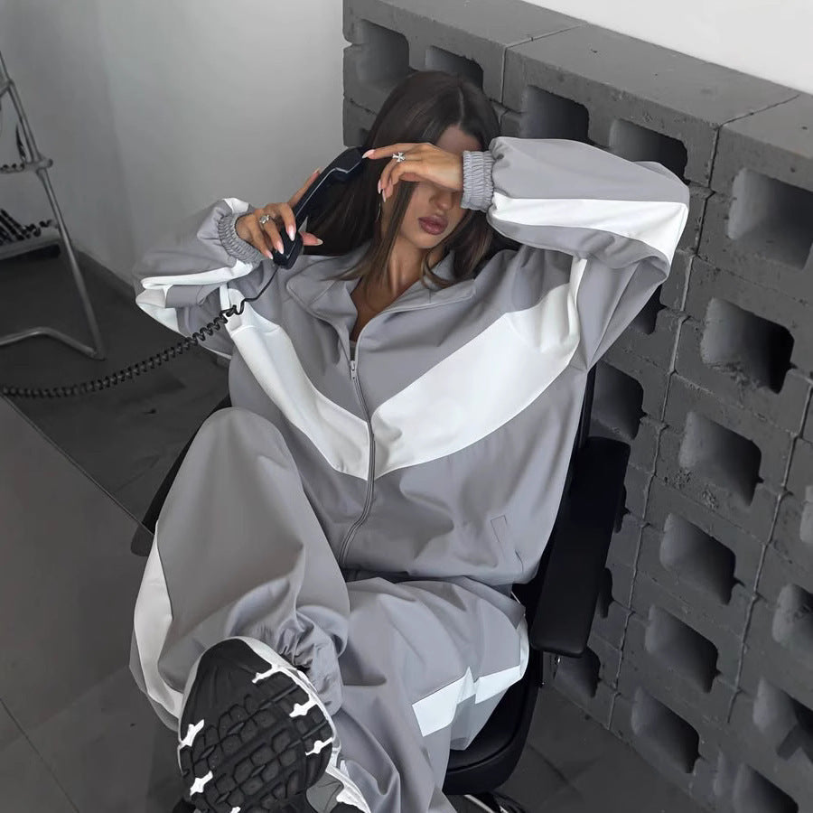 Damen nan sportives Trainingsanzug-Set mit Windbreaker-Jacke und weitem Hosenbein