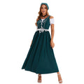 Damen nan langes Trachtenkleid im Dirndlstil mit Corsage-Schnürung und Spitzenbund