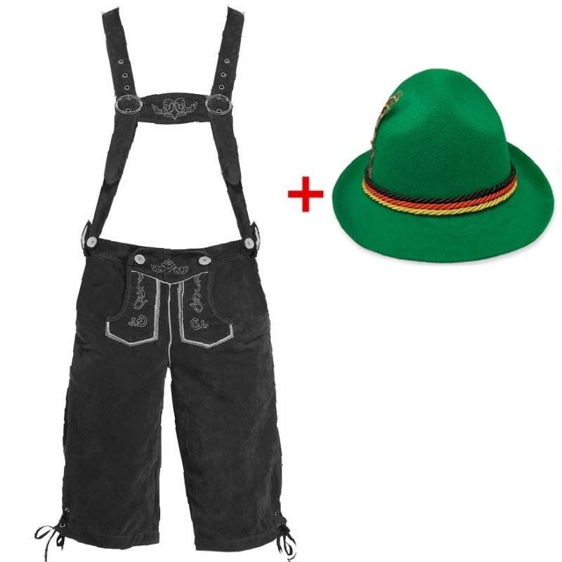 Herren nan traditionelle Trachtenlederhose mit verstellbaren Trägern und Trachtenhut