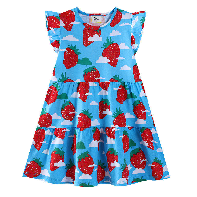 Mädchen Baumwollkleid mit fröhlichem Erdbeermuster
