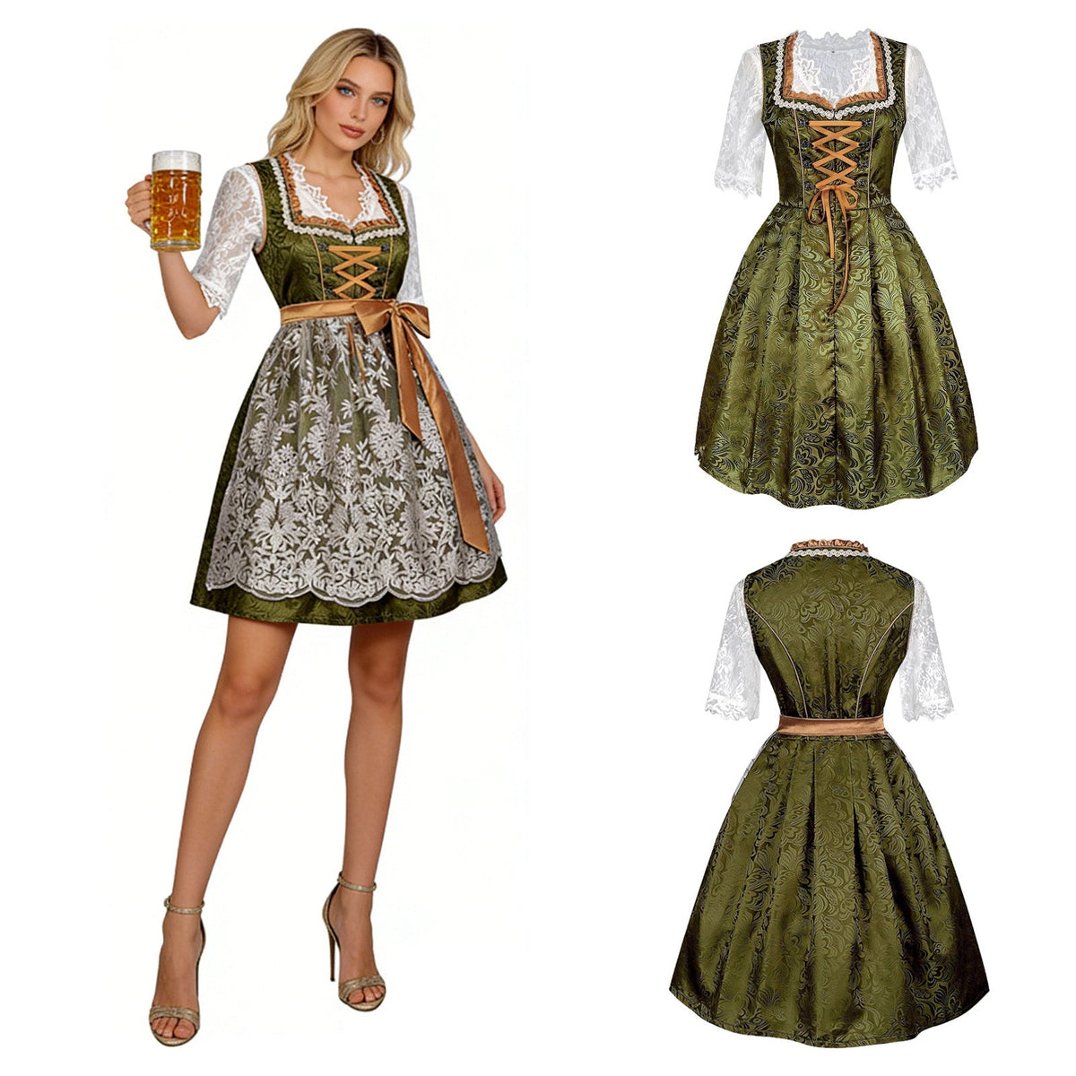 Damen nan traditionelles Dirndlkleid mit Spitzenbluse und bestickter Schürze