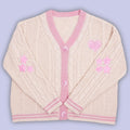 Damen nan gestrickte Cardigan mit Zopfmuster V-Ausschnitt und Herz- und Sternapplikationen