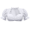 Damen nan traditionelle Dirndlbluse kurz mit Puffärmeln Herzausschnitt und Rüschendetail