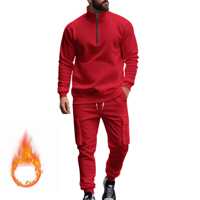 Herren nan Strick-Trainingsset mit halbem Reißverschluss, Zopfmuster-Pulli und Kordelzug-Jogger