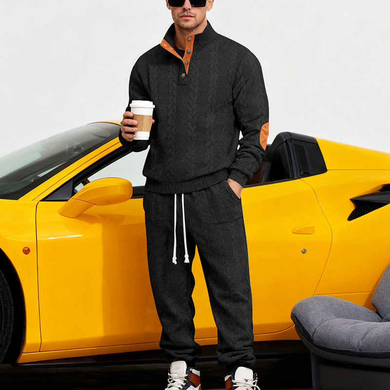 Herren nan Strick-Relax-Set mit Zopfmuster-Halbkragenpullover und Kordel-Jogger
