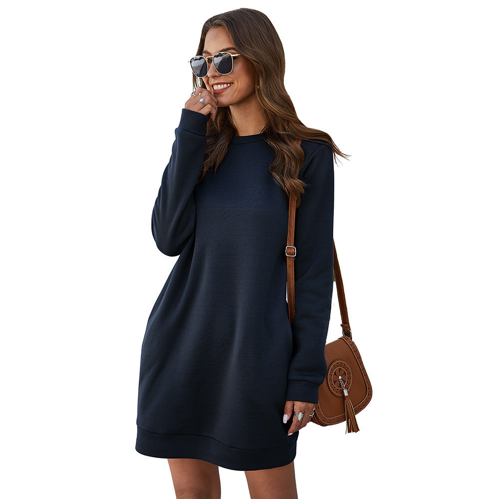 Damen nan legeres Sweatshirt-Kleid mit Rundhalsausschnitt geradem Schnitt und langen Ärmeln