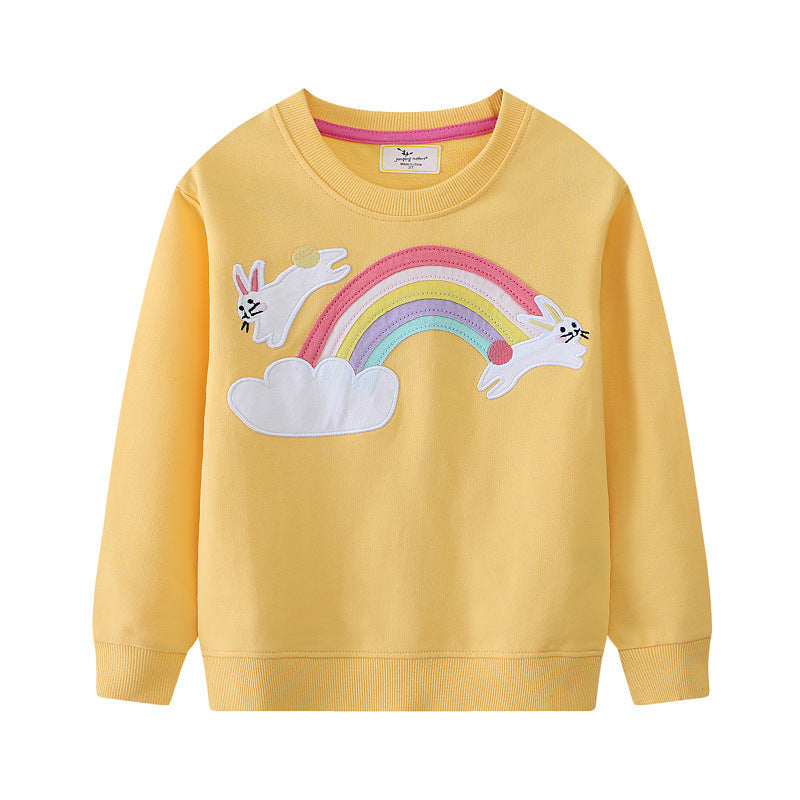 Mädchen Sweatshirt mit buntem Regenbogen und Hasenmotiv