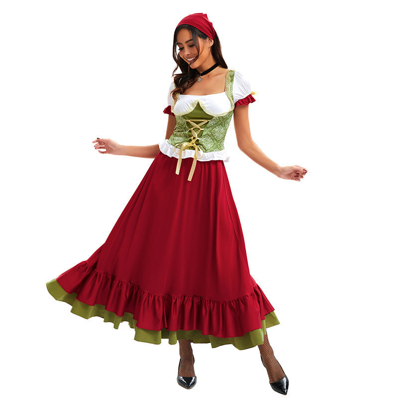 Damen nan traditionelles Dirndl Trachtenkleid Ensemble mit verstellbarem Corsagenmieder und langem Stufenrock