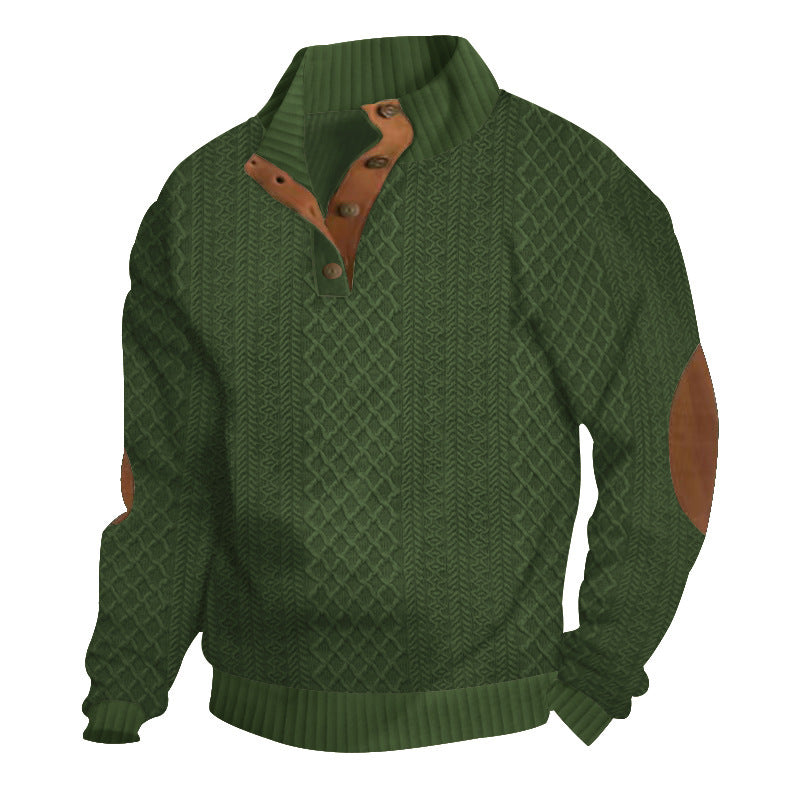 Herren nan grobstrukturierter Halfzip-Strickpullover mit kontrastreicher Knopfleiste und Ellbogenpatches