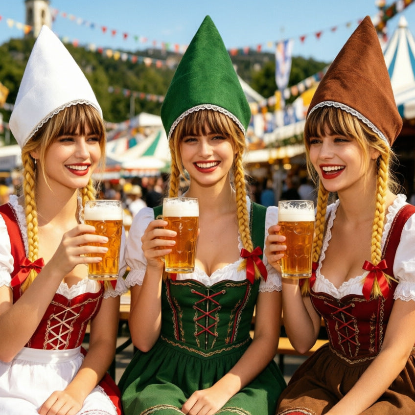 Damen nan traditionelle Trachtenhaube aus Baumwollvelours mit feinem Spitzenrand für Dirndl