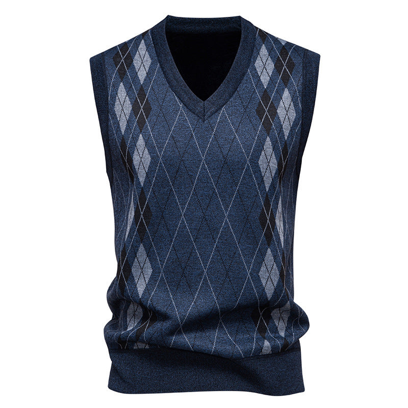 Herren nan elegante Rautenmuster-Strickweste mit V-Ausschnitt und leichtem Baumwollmix