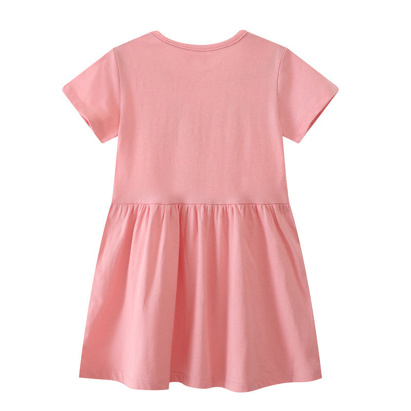 Mädchen Baumwollkleid mit floralem Design und funkelnden Applikationen